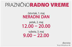 Praznično radno vreme knjižare Dereta