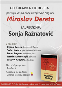 Dodela XVII književne Nagrade za neobjavljeni roman „Miroslav Dereta“