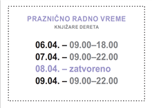 Praznično radno vreme knjižare Dereta