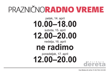 Praznično radno vreme Dereta knjižare