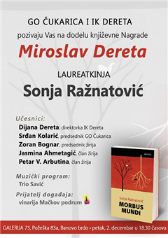 Dodela XVII književne Nagrade za neobjavljeni roman „Miroslav Dereta“
